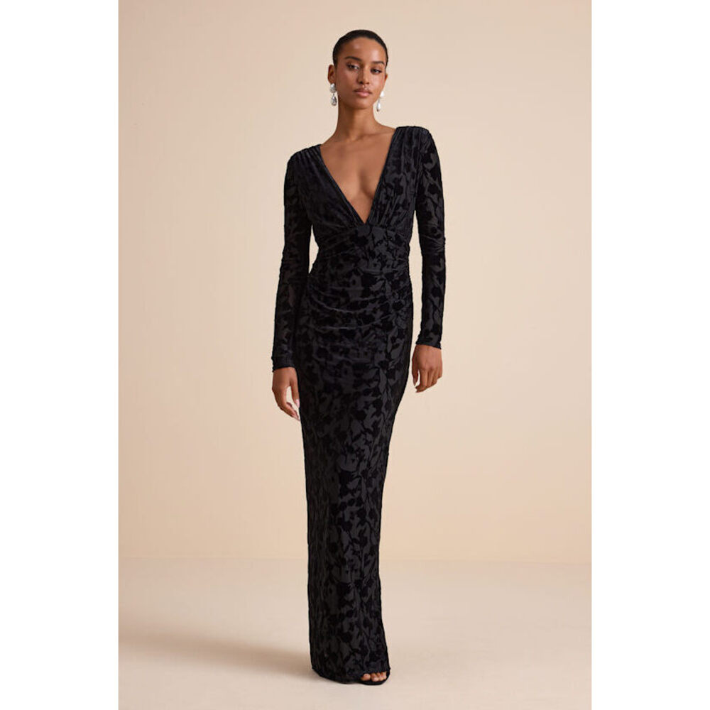 Lulus Patricia Black Velvet Burnout Long Sleeve Maxi Dress